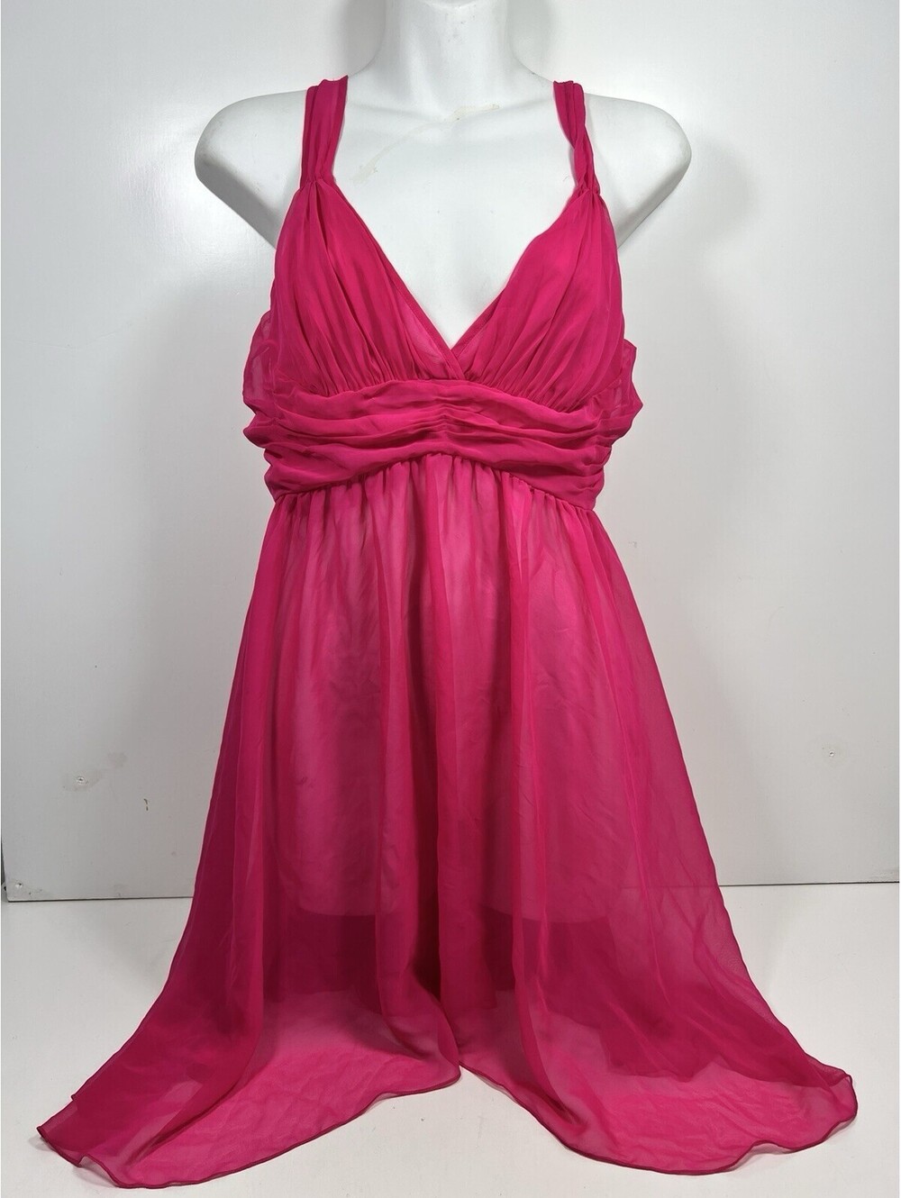 Victoria’s Secret Y2K Hot Pink Women Sz M Mini Sheer Dress Nightgown V Neck